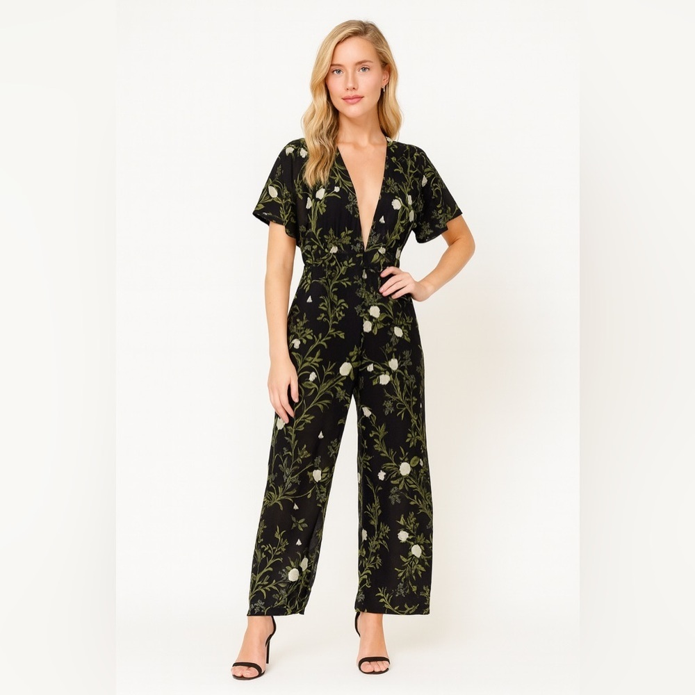 Reformation Lemongrass Jumpsuit Size 0 Color Black White Green